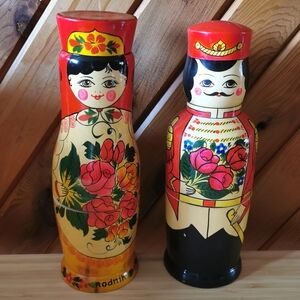 Vintage Russian Matryoshka Bottle Holders – Hand-Painted Folk Art